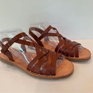 Zara Leather Flat Strappy Sandals Sz 38 Fisherman Womens Spain NWOT